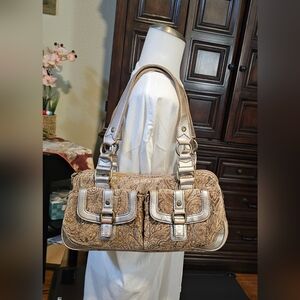 Fossil Tan and Gold Paisley-Textured Shoulder Bag